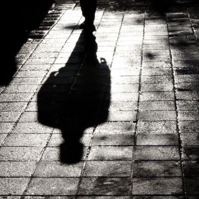 One man alone in the dark shadow silhouette